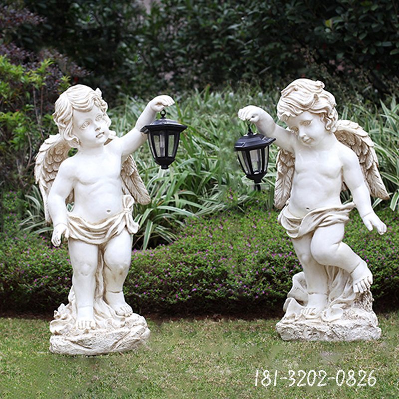 大理石提灯天使 石雕广场人物雕塑