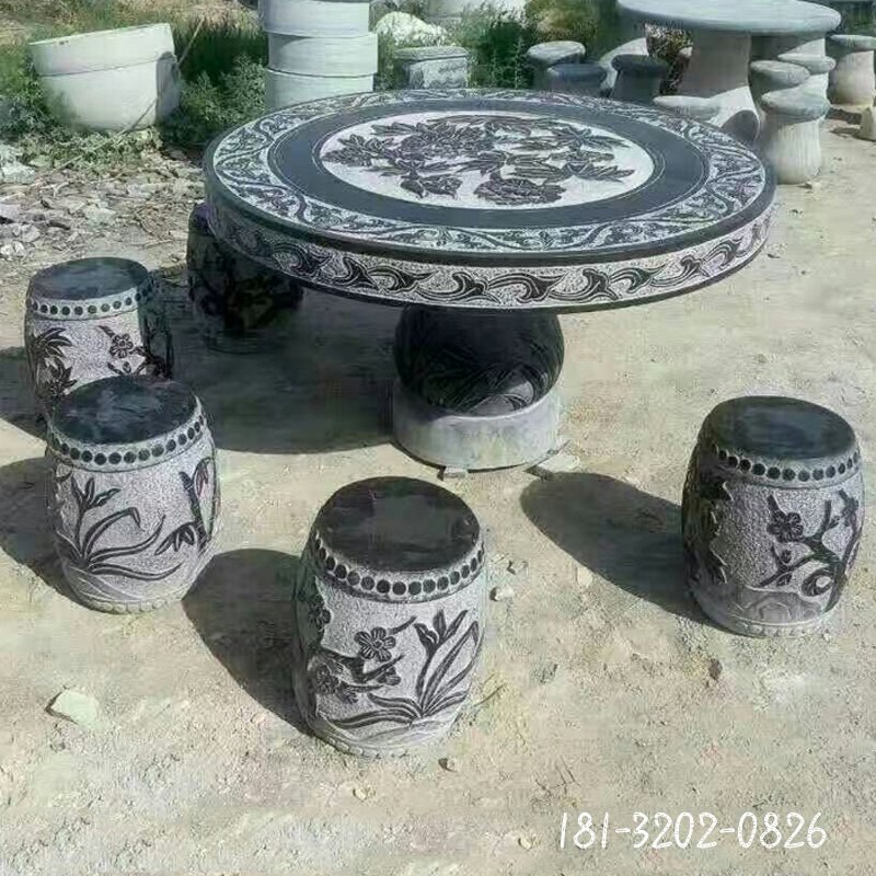 大理石网格桌椅  石雕公园景观摆件 (3)