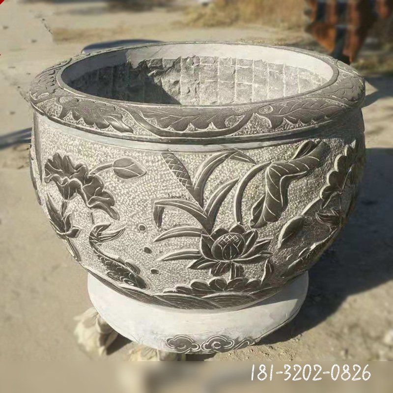 仿古水缸雕塑，庭院景观石雕 (2)