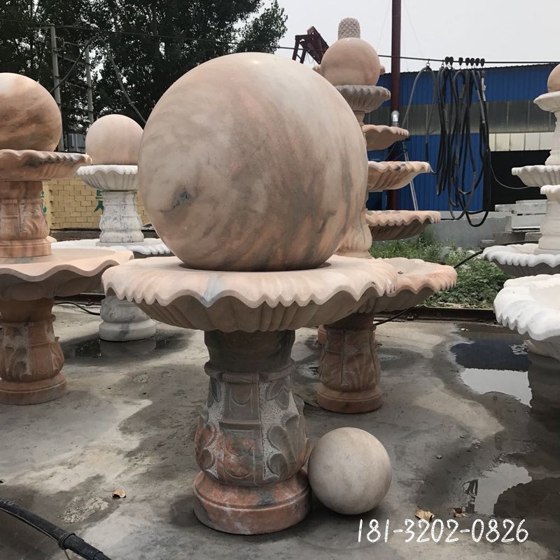 风水球石雕,晚霞红景观雕塑 (2)