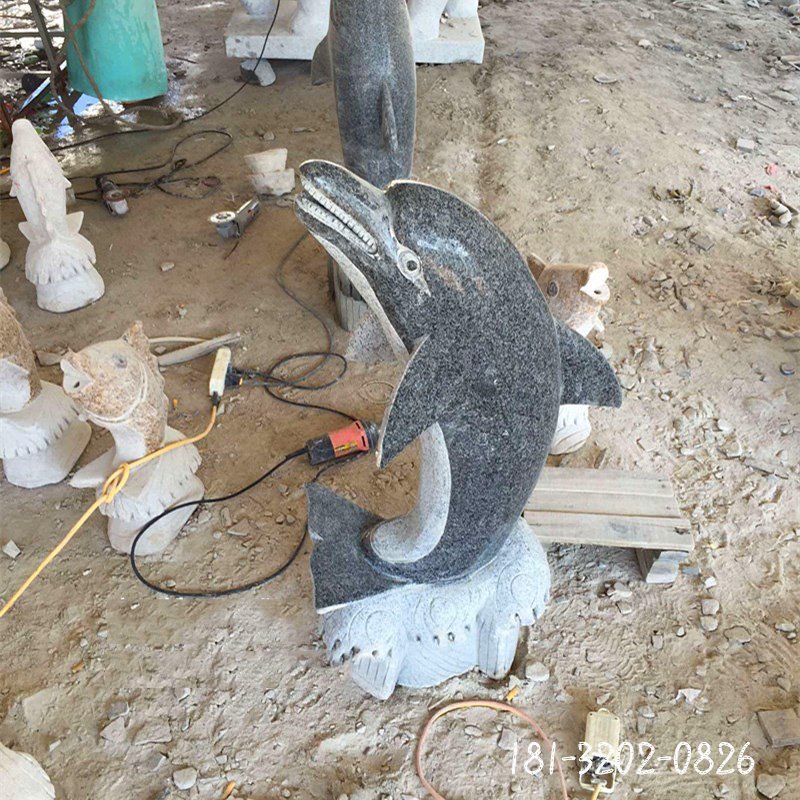 海浪海豚石雕 公园动物石雕