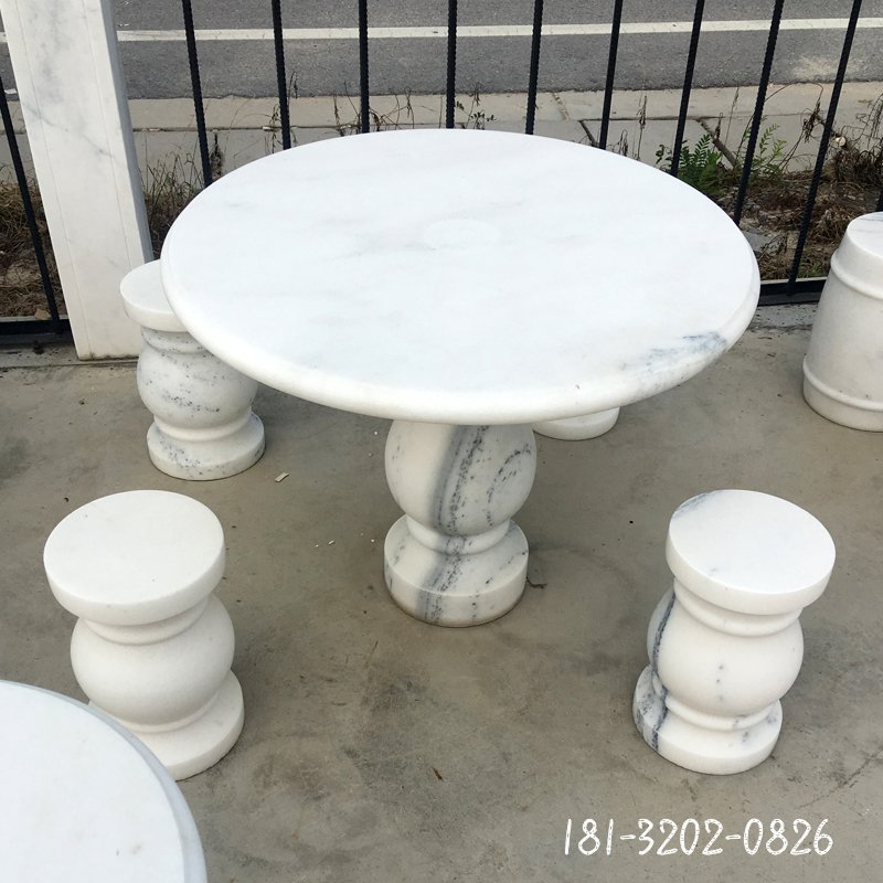 草白玉桌凳石雕 公园石雕桌凳 (3)