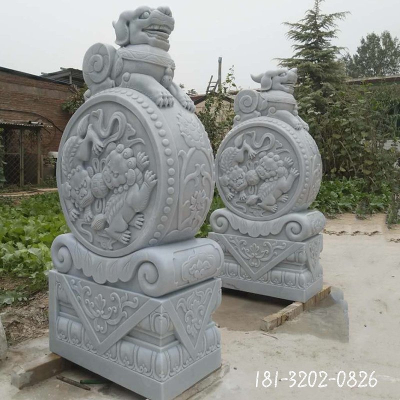汉白玉抱鼓石雕塑，镇宅门口雕塑 (3)