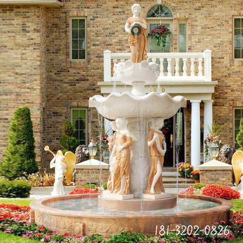 定制款欧式人物喷泉 汉白玉石雕喷泉流水摆件庭院户外景观雕塑58969