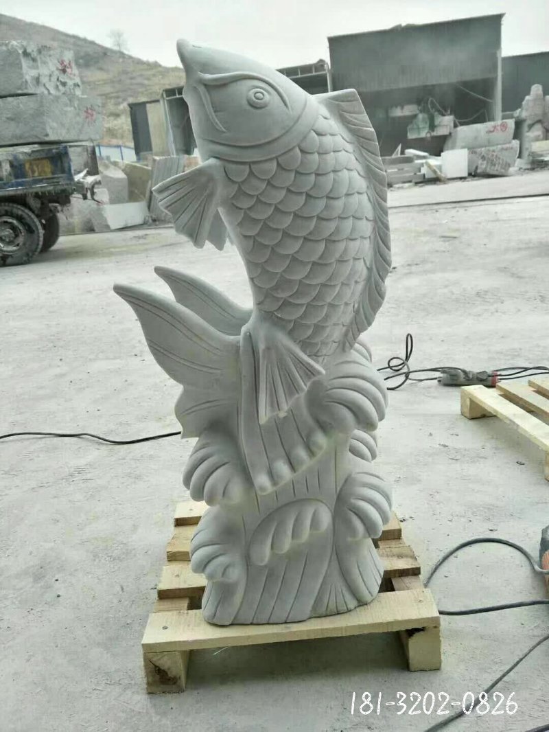 汉白玉鲤鱼雕塑 (2)