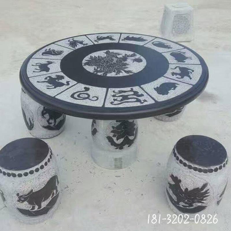 大理石花型圆桌凳  石雕公园景观雕塑 (2)