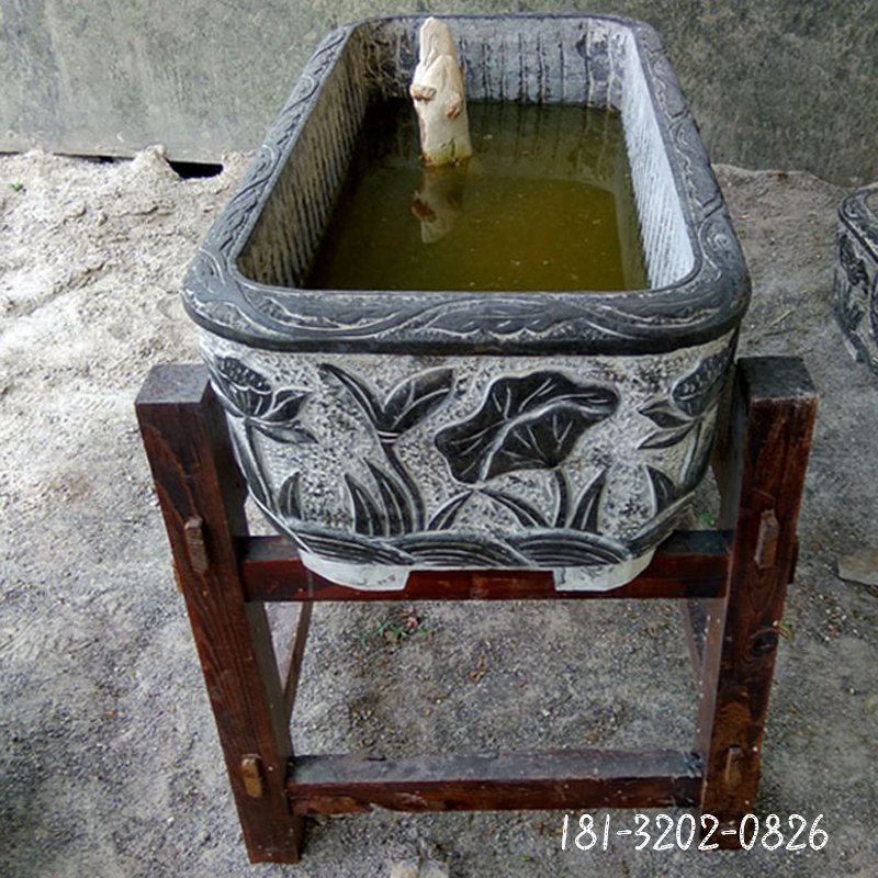 青石鲤鱼鱼缸 石雕景观摆件