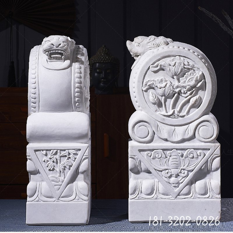 汉白玉门墩,招财抱鼓石