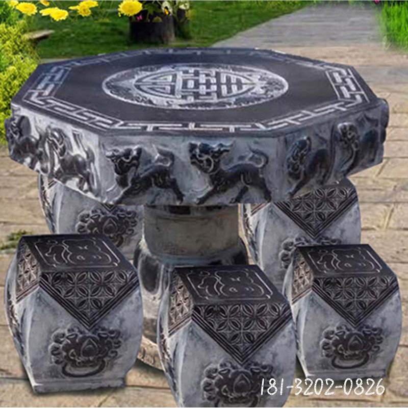 仿古八角石桌凳雕塑，公园景观摆件
