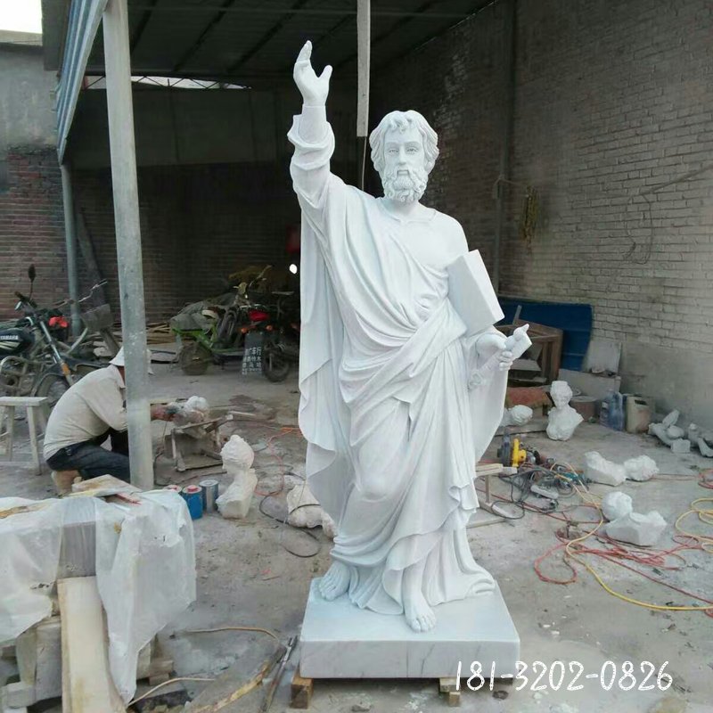 汉白玉教父石雕，西方人物雕塑