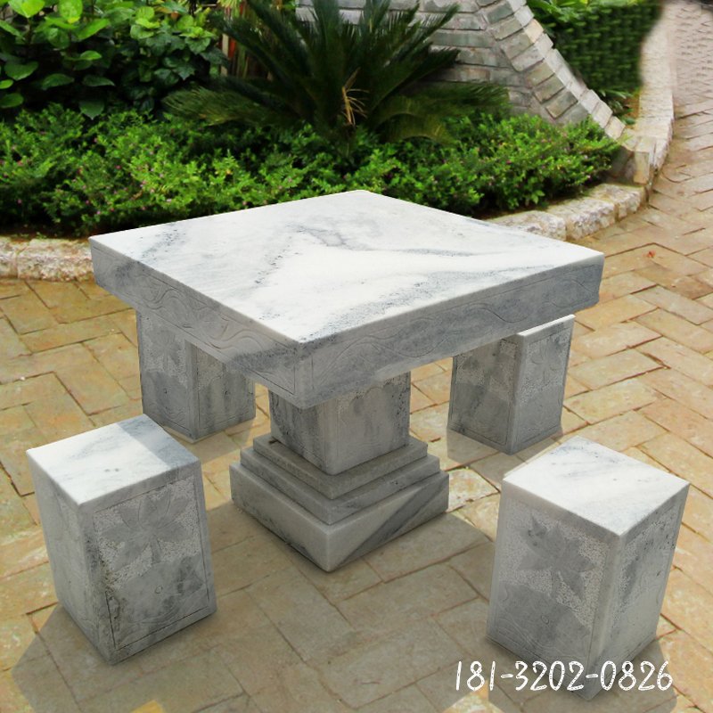 方形石桌凳，庭院景观雕塑