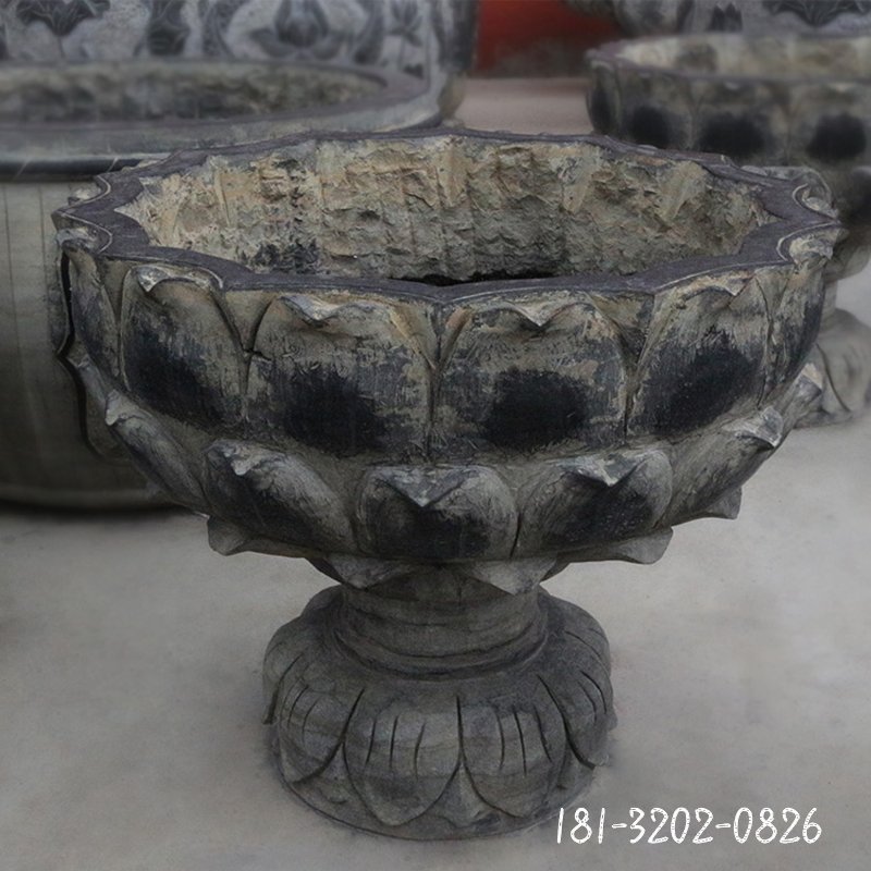 仿古花盆，石雕花盆
