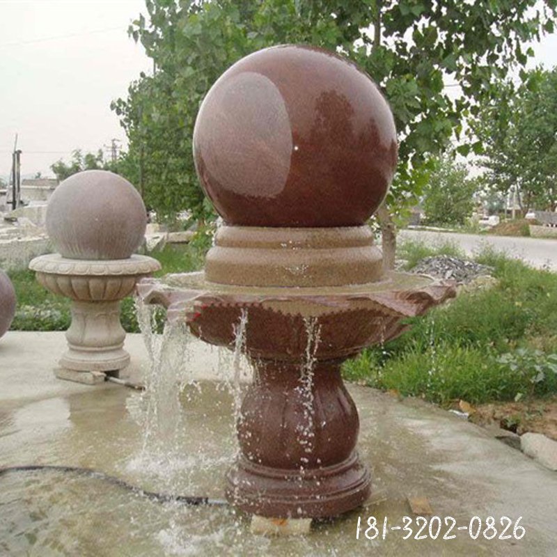 ，晚霞红风水球喷泉石雕 (2)