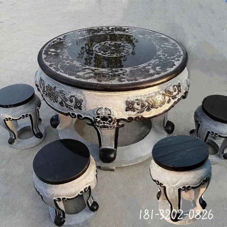 仿古圆形坐凳石雕
