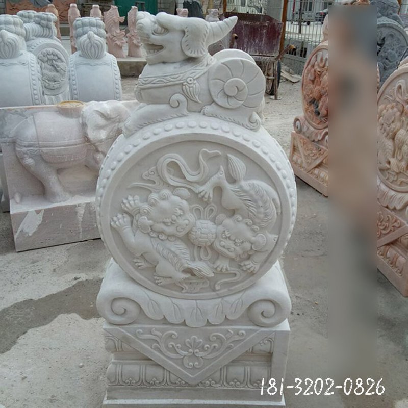 汉白玉貔貅门墩，抱鼓石 (2)