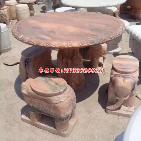 晚霞红大象石桌凳