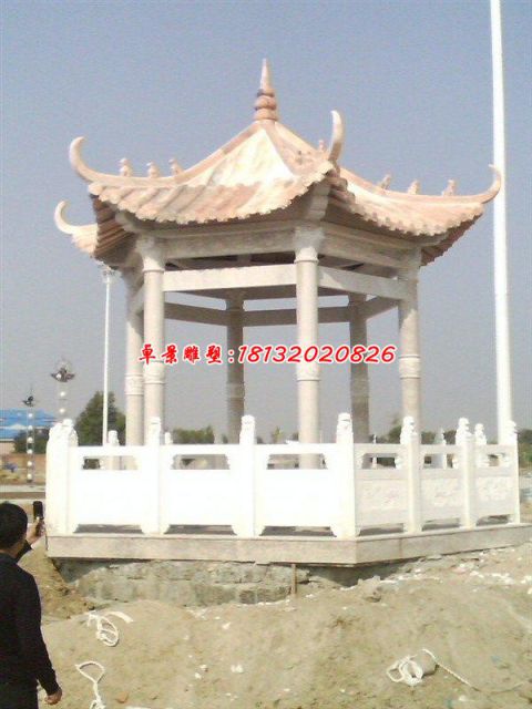 景区四角石雕凉亭