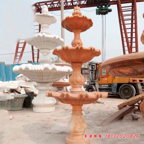 晚霞红公园三层喷泉石雕