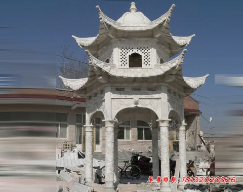 小区汉白玉双层凉亭