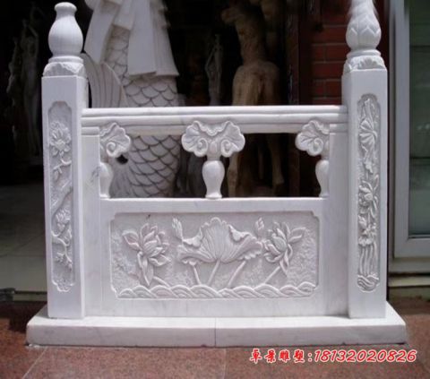 汉白玉荷花鸳鸯浮雕石栏板