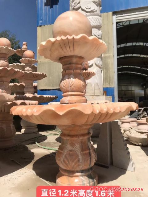 园林晚霞红双层风水球石雕