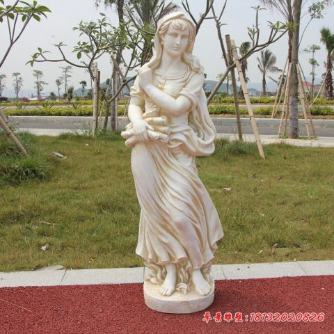 小区汉白玉西方女孩石雕