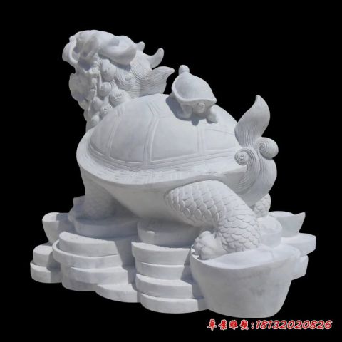 汉白玉招财铜钱龙龟石雕