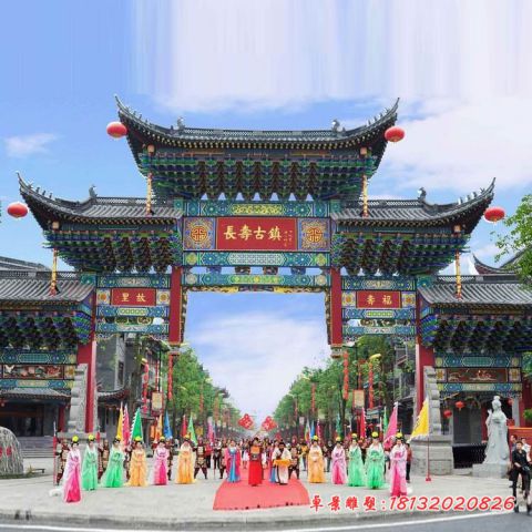 景区三门五楼牌坊石雕