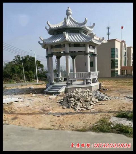 大理石八角双层凉亭石雕