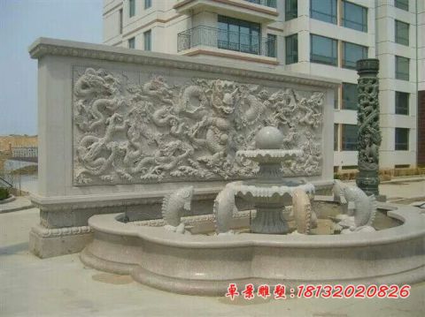 企业大理石九龙壁石雕