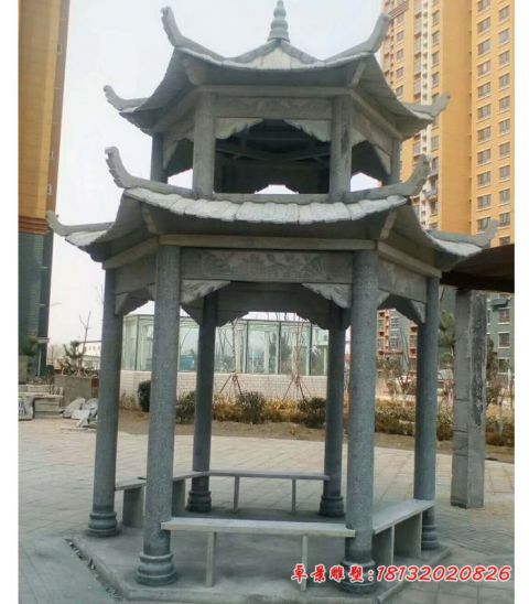 小区双层六角凉亭石雕