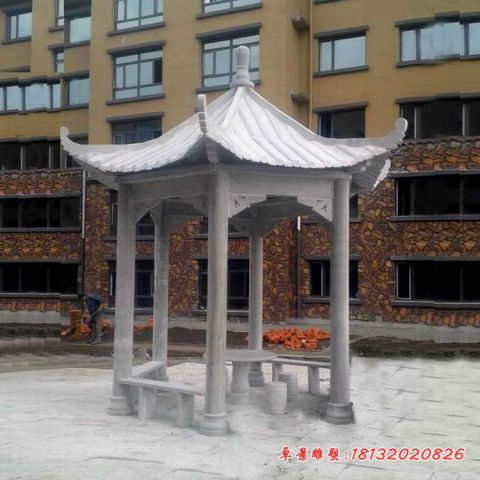 小区大理石六角凉亭石雕