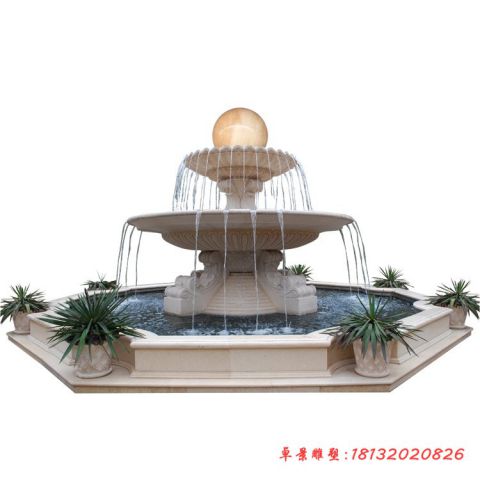 酒店双层风水球喷泉石雕