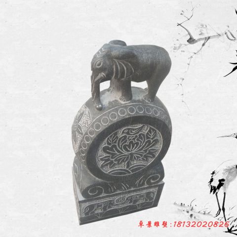 门口青石仿古小象门墩石雕