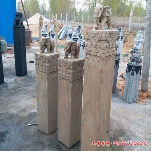 公园仿古大象拴马柱石雕
