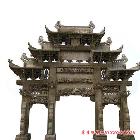 仿古三门五楼牌坊石雕