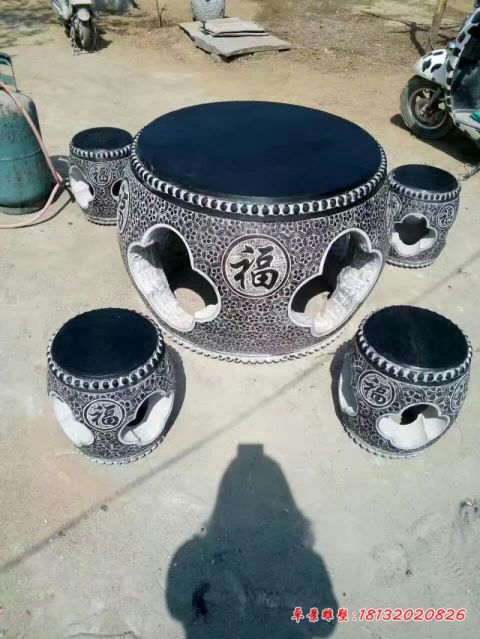 福字浮雕圆桌凳石雕