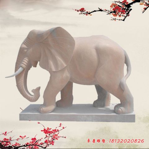 石雕酒店门口晚霞红大象