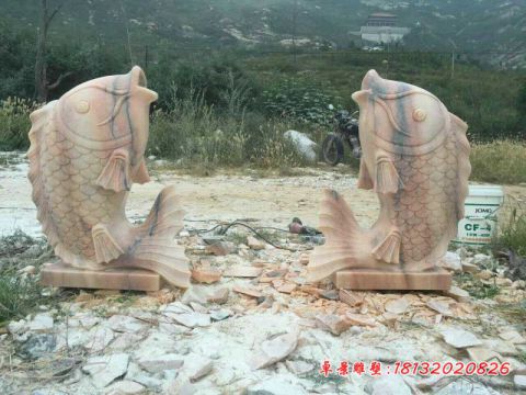 公园晚霞红喷水鱼