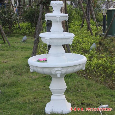 小区汉白玉欧式三层喷泉石雕
