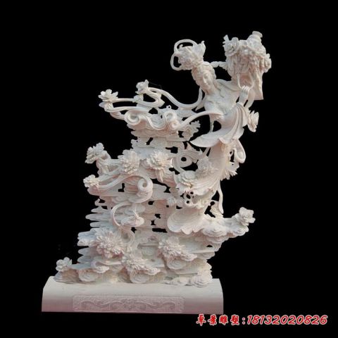 景区晚霞红天女散花石雕