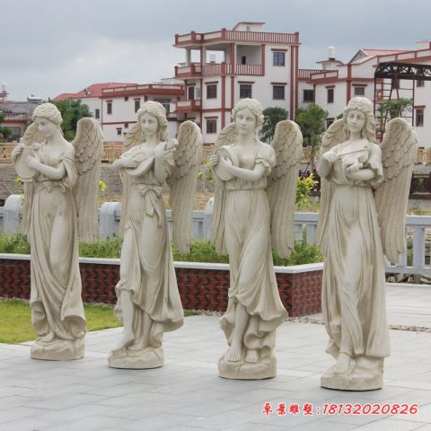 演奏乐器的西方人物天使石雕