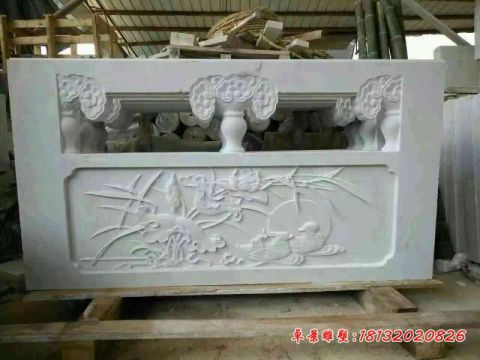 公园汉白玉鸳鸯浮雕石栏板