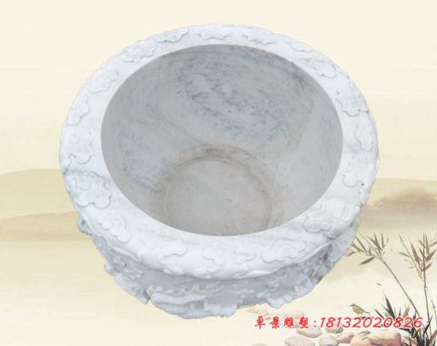 庭院别墅汉白玉龙浮水缸石雕