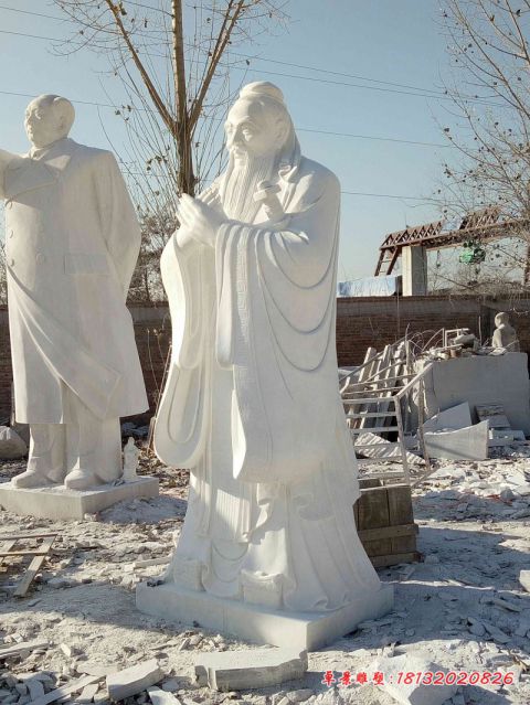 景区汉白玉孔子行教像石雕