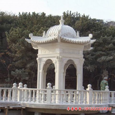 公园汉白玉六角圆顶凉亭石雕