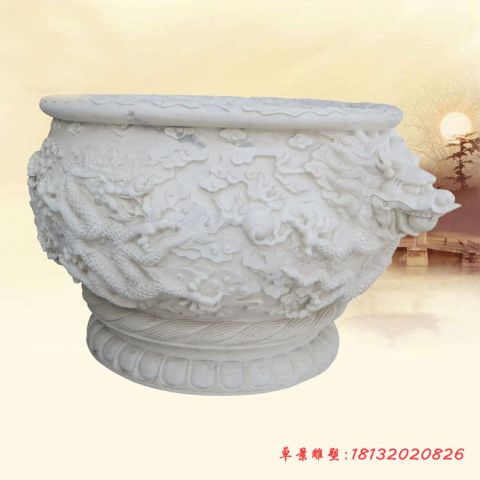 庭院汉白玉龙浮雕石雕水缸