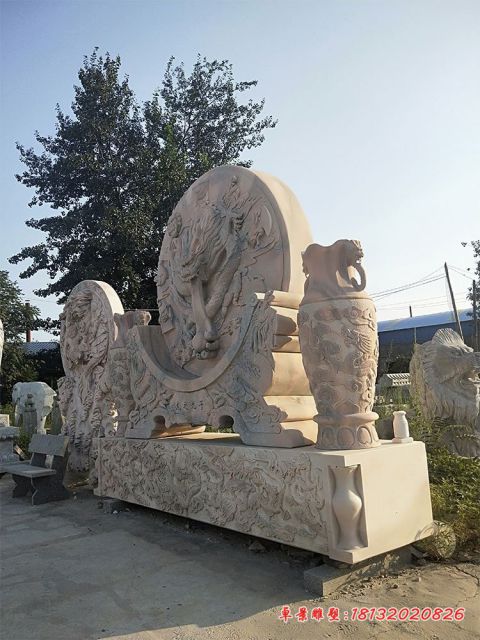 晚霞红龙生九子石浮雕