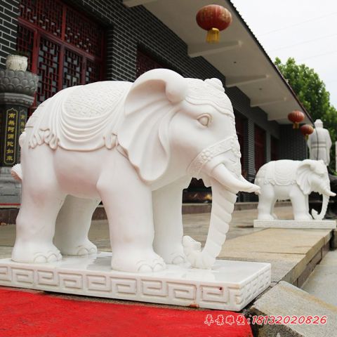 酒店门口汉白玉镇宅大象石雕