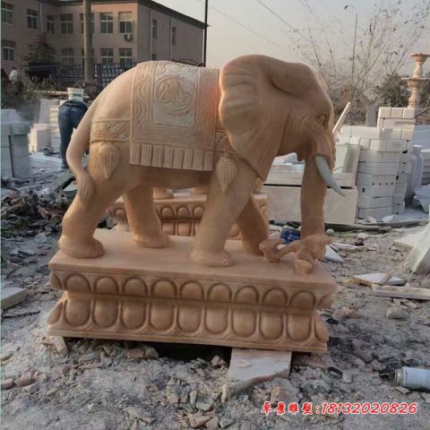 晚霞红吉祥如意石雕象